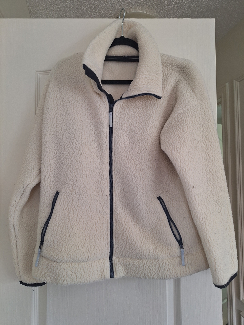 J. Crew Cream Sherpa Zip Jacket with Black Trim